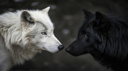 Obraz premium two wolf, black wolf and white wolf
