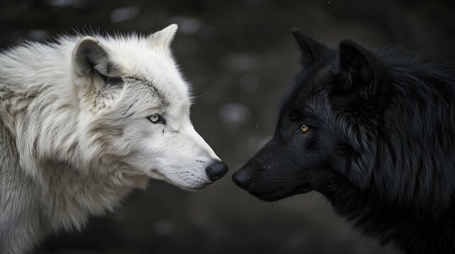 two wolf, black wolf and white wolf