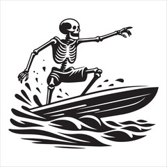 Skeleton Surfing in black and white  vector
