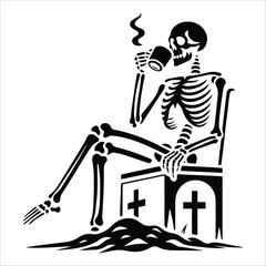skeleton drinking coffee vector