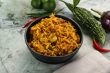 Indian cuisine - briani with prawns