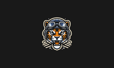 head tiger wearing helmet with googles vector mascot design - obrazy, fototapety, plakaty