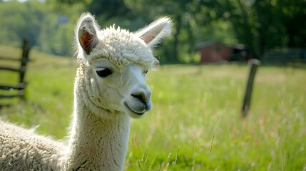 Obraz premium White alpaca on the farm