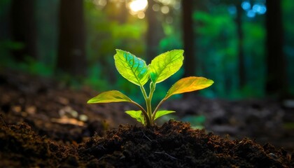 Forest Growth: Young Plant Emerging from Earth"