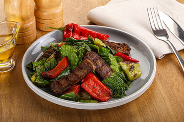 Salad with grilled beef steak