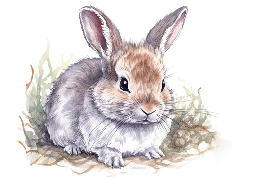 isolated Watercolor white background baby animal bunny