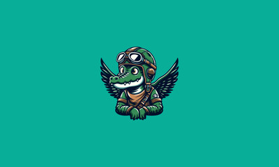 Obraz premium crocodile wearing helmet with wings vector mascot design