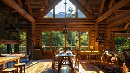 Naklejka premium Wooden Cabin Interior in Cozy Retreat