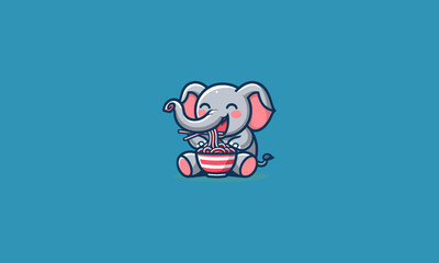 elephant smile eat noodle vector illustration mascot design
