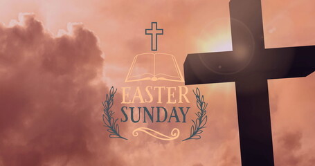 Obraz premium Image of easter sunday over cross and evening sky