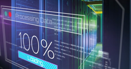 Image of data processing over server room