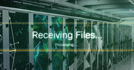 Image of data processing over server room