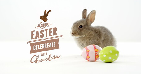 Image of easter eggs with bunny and happy easter text