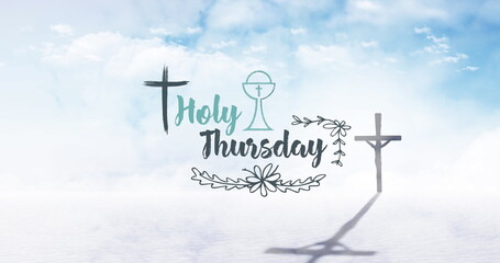 Image of cross and clouds at easter over holy thursday text