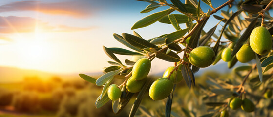 Fresh bio green olives in olives tree farm healthy food