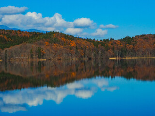 青木湖　湖面に映る水鏡　リフレクション
