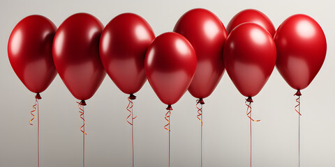 Bunch of Red Balloons Isolated on White Background. Floating Helium Balloons