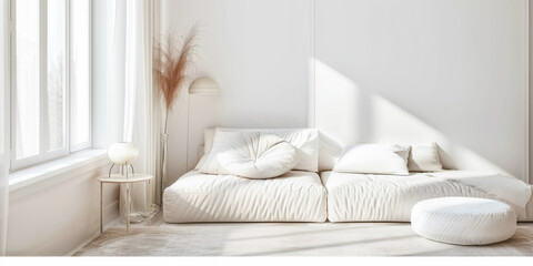 Fototapeta na wymiar Serene and elegant home decor with natural textures and light