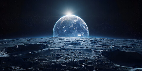 Earth view from Moon at Night,  Night Sleep Moon . - obrazy, fototapety, plakaty