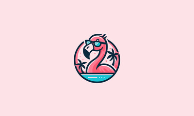 flamingo wearing sun glass vector mascot design