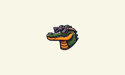 head crocodile wearing sun glass angry vector mascot design