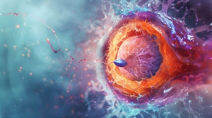 Miracle of Life Hyperrealistic Depiction of Sperm Fertilizing an Egg and Early Embryo Development