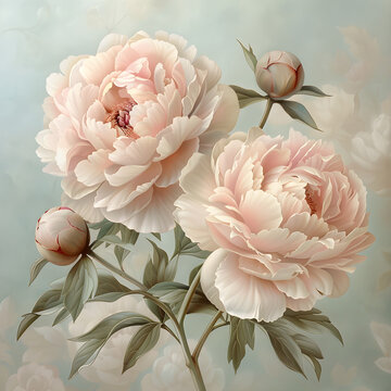 A vintage-style image featuring pastel pink peonies, suitable for weddings, Easter, and Mother's Day celebrations.