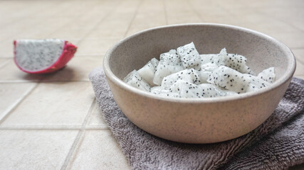 close up a local fruit as know buah naga or dragon fruits