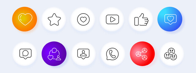 Chat icon set. Dialogue bubble, message, emoji, checkmark, verification, correspondence, social network. Neomorphism style. Vector line icon for business and advertising