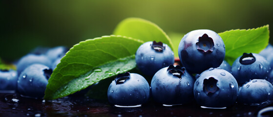 Fresh ripe blueberries covered with fresh watherdrops
