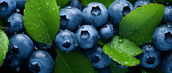 Fresh ripe blueberries covered with fresh watherdrops