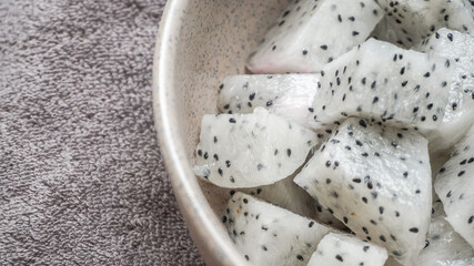 close up a local fruit as know buah naga or dragon fruits