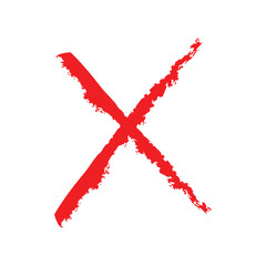 Abstract red cross painted by wide brush strokes on white artboard.