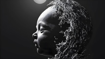 African Babys Watery Portrait Symbolizing Pregnancy Ultrasound - Hyperrealistic Art and Studio Illustration