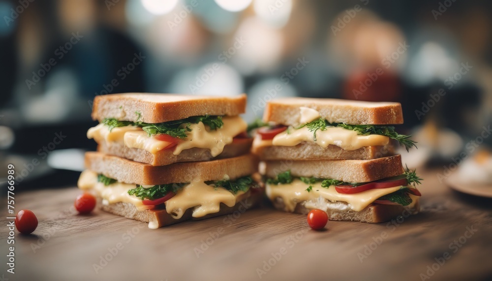 Wall mural photo high angle tasty sandwiches with cheese