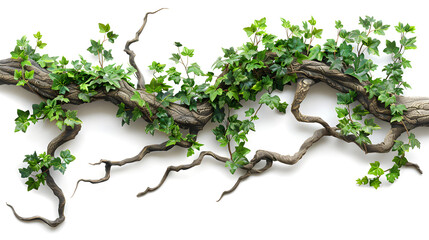 Twisted wild liana jungle vines growing on a tree branch, isolated on white background. Perfect for nature-themed designs and tropical concepts. - obrazy, fototapety, plakaty
