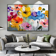 Modern living room with flowers AI ganretit 