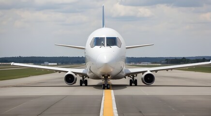 Fototapeta na wymiar Frontal view of a passenger aircraft departing the runway