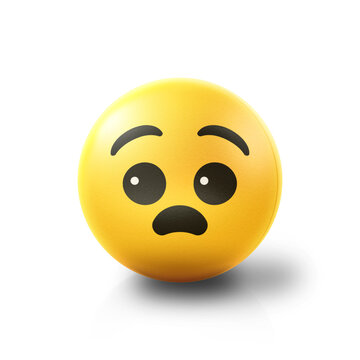 Anguish Emoji stress ball on shiny floor. 3D emoticon isolated.