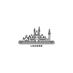 Lahore cityscape skyline city panorama vector flat modern logo icon. Pakistan, Punjab megapolis emblem idea with landmarks and building silhouettes. Isolated graphic	