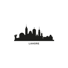 Lahore cityscape skyline city panorama vector flat modern logo icon. Pakistan, Punjab megapolis emblem idea with landmarks and building silhouettes. Isolated graphic	