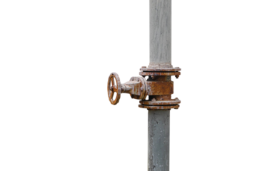Old rusty control valve isolated on white background. PNG