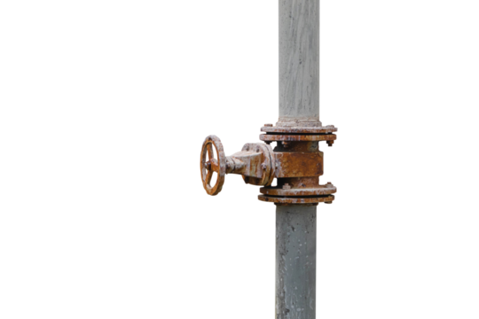 Old rusty control valve isolated on white background. PNG