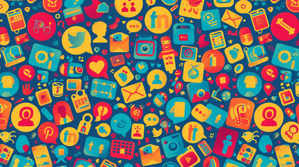 colorful Social media infinite icons. Social media and digital online concept, smart phone with Social media, concept of living on vacation and playing social media. - obrazy, fototapety, plakaty