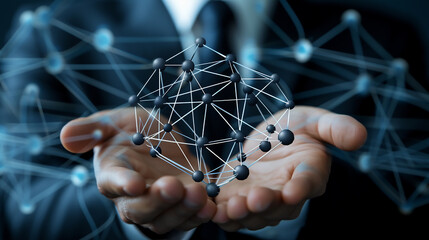 Businessman touching global network and data. Digital transformation conceptual for next generation technology. businessman working with new modern computer show social network structure. 
