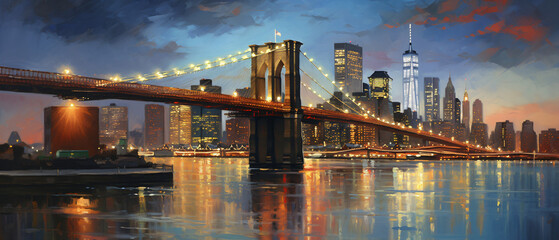 Oil Painting  Brooklyn Bridge New York ..