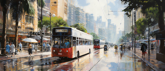Oil Painting  Street View of Hong Kong ..