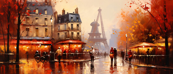 Oil painting cityscape  Moulin rouge Paris France .. - obrazy, fototapety, plakaty