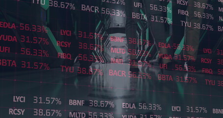 Image of financial data processing over business people in office