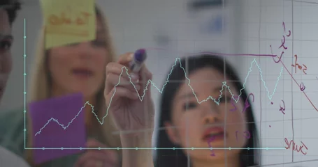 Foto op Plexiglas Aziatische plekken Image of financial data processing over asian businesswoman working in office